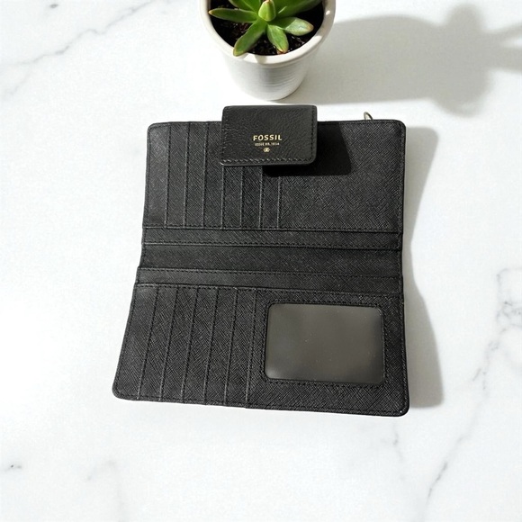 Fossil‎ Black Leather Clutch Wallet Wristlet Zip Around Coin Purse Women - Picture 8 of 10